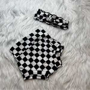 Checker print Bummie and a top not bow.